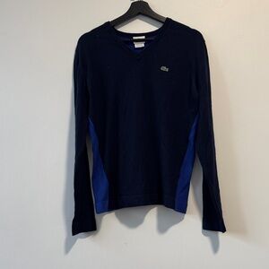 Lacoste Dark Navy V-Neck Sweater with Royal Blue Panels